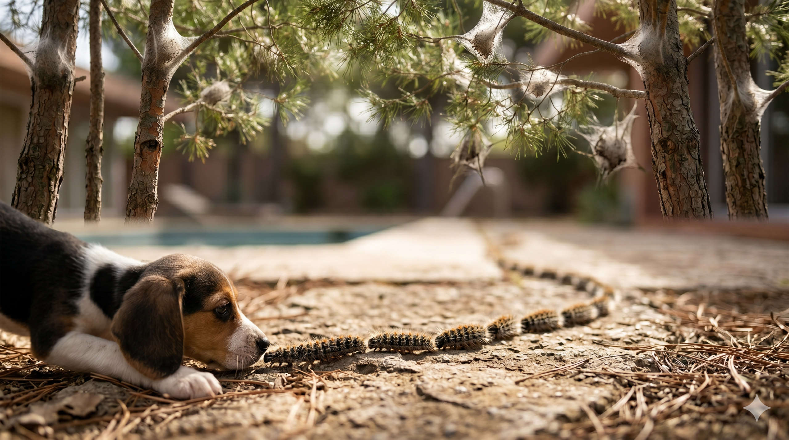 Perro aceercándose a orugas